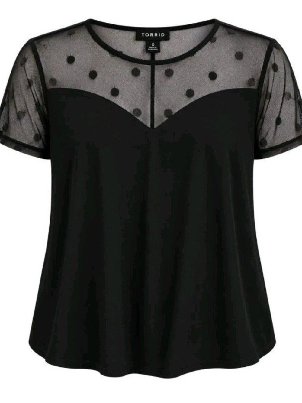 Torrid Women’s Size 0 Black Sheer Polka Dot Mesh Short Sleeve Blouse Top.